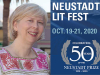 A photograph of NSK Juror Cynthia Weill juxtaposed with the logo for the Neustadt Lit Fest