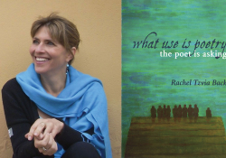 A photo of writer Rachel Tzvia Back juxtaposed against the cover to her book What Use is Poetry?