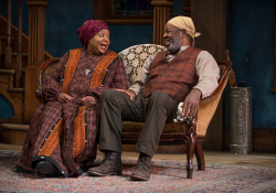 Jacqueline Williams (Aunt Ester) and Alfred H. Wilson (Solly Two Kings) in the 2015 Court Theatre production of Gem of the Ocean / Photo by Michael Brosilow
