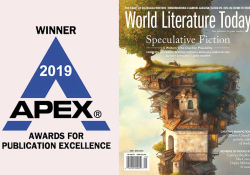 The logo for the APEX award juxtaposed with the cover to the May 2018 issue of WLT