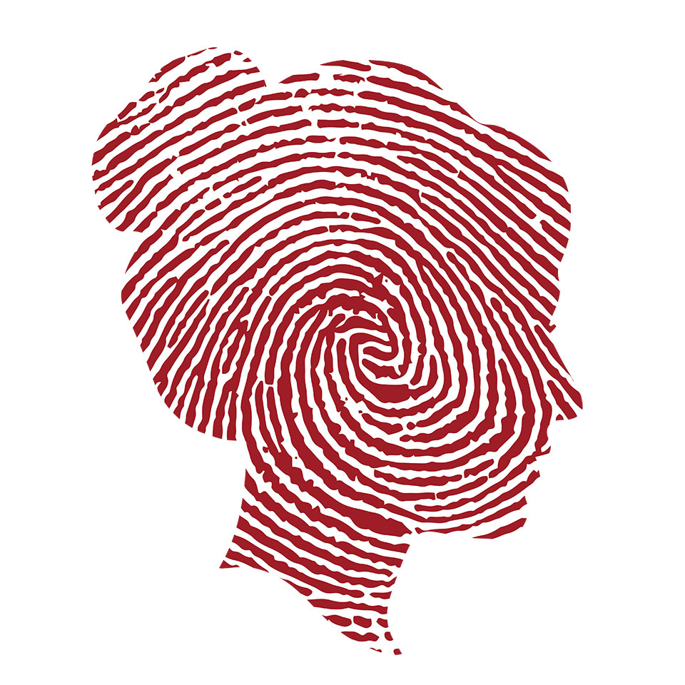 Thumbprint silhouette of a woman's face