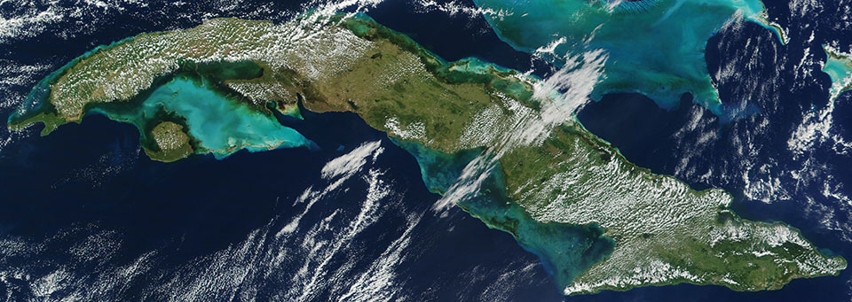 A satellite photograph of Cuba