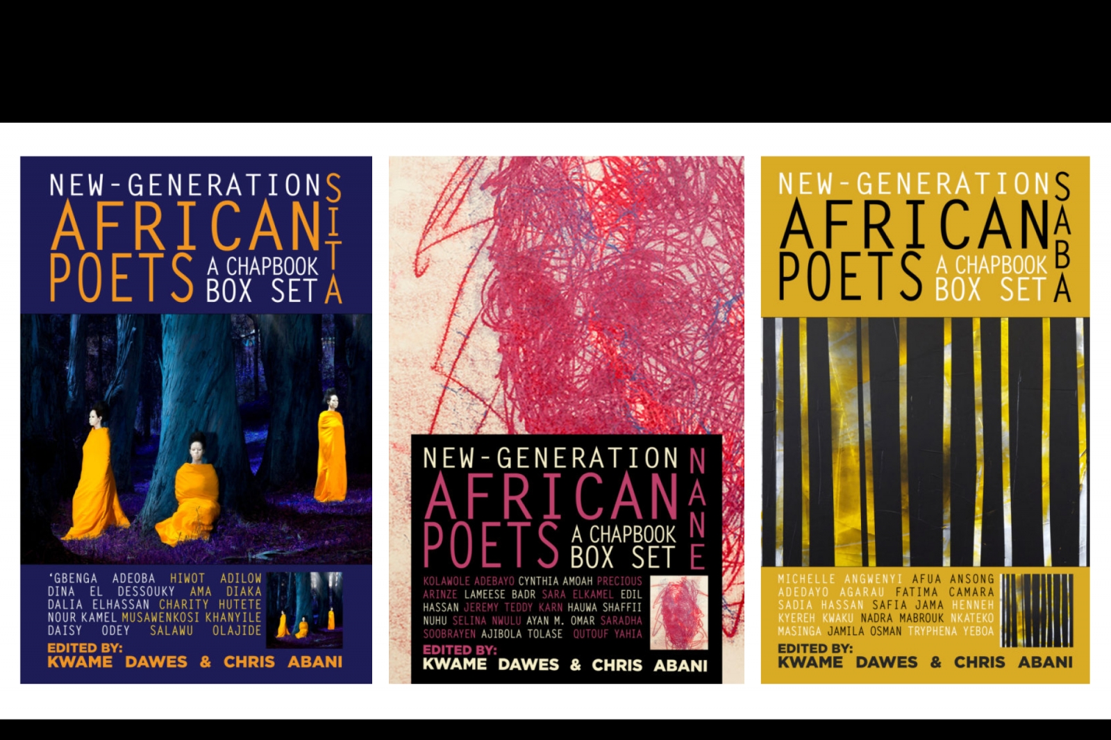 The cover to three volumes of the New Generation of African Poets series.