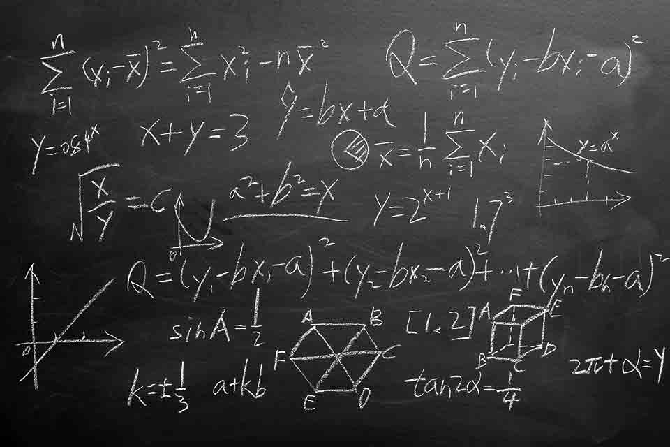 A photograph of a blackboard with mathematical equations on it in chalk