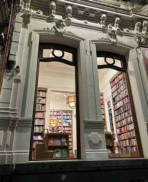 A photograph of the bookstore window from outside