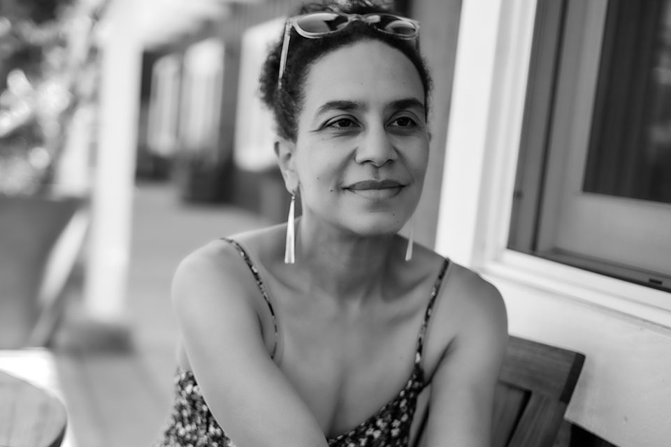 A black and white photograph of Sarah Ladipo Manyika