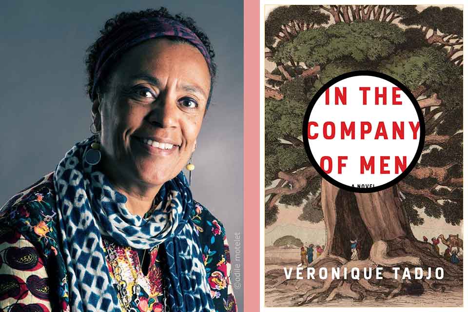 A photo of Véronique Tadjo juxtaposed with the cover to her book, In the Company of Men