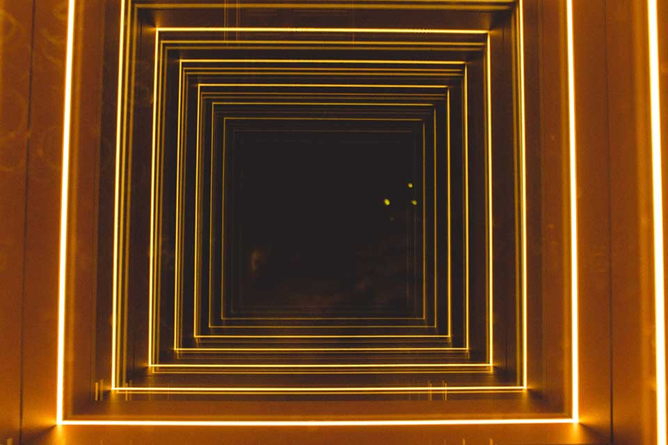 A photograph of illuminated concentric squares