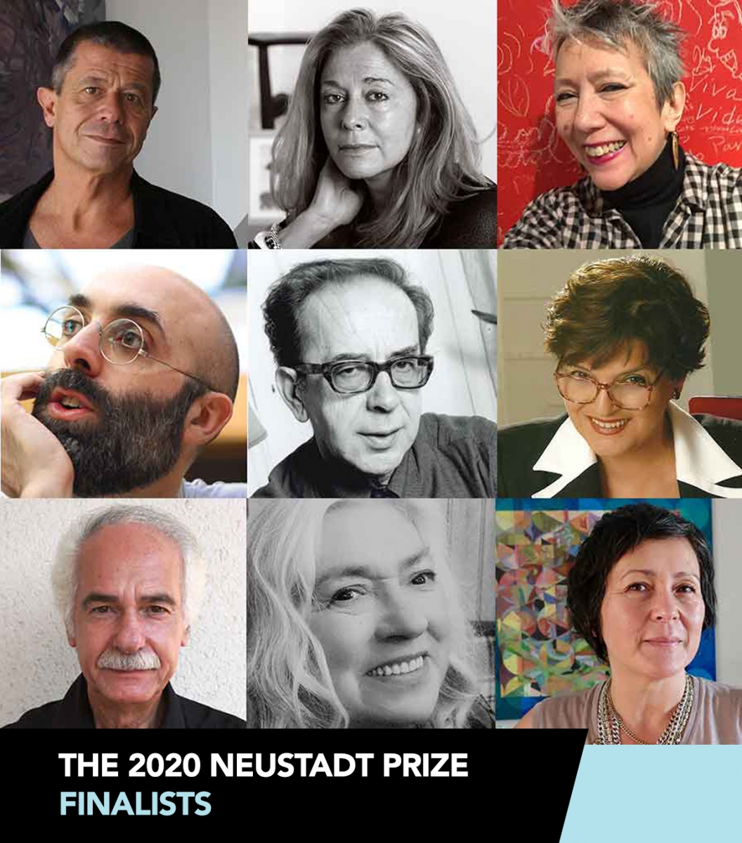 The nine finalists for the 2020 Neustadt International Prize for Literature, arranged in a nine panel grid