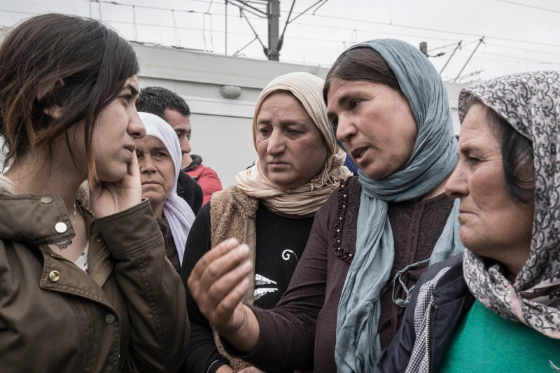 Nadia Murad speaking with a group of Yazidi women / Courtesy of Nadia’s Initiative