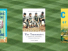 The cover to three books from list below with the texture of baseball field in the background