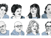 Digital illustrations of Daniel Alarcón, Julia Alvarez, Sandra Cisneros, Edwidge Danticat,  Junot Díaz, Ha Jin, Esmeralda Santiago, and Gary Shteyngart