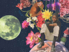 A digitally manipulated image of a young African American boy sitting on the Earth in space with flowers springing up all around him. The moon sits in the background. A detail from Terence Hammonds (American, born 1976), Hope, 2022, HD print on aluminum, 24 x 18 in.
