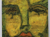 A painting of a woman's face, composed of mostly angular lines