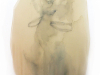 An impressionistic watercolor and ink piece with a human-like figure inside an egg