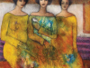 A gauzy illustration of three women in long dresses