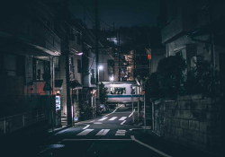 A photograph of a surreal city at night
