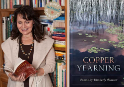 A photograph of Kimberly Blaeser juxtaposed with the cover to her book, Copper Yearning