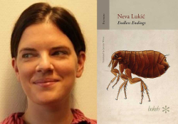 A photo of Neva Lukic juxtaposed with the cover to her book Endless Endings
