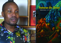 A photo of Rudêncio Morais juxtaposed with the cover to his book Suturas do Amor
