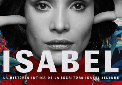 A closeup photograph of Isabel Allende. Text reads: Isabel. The intimate story of Isabel Allende