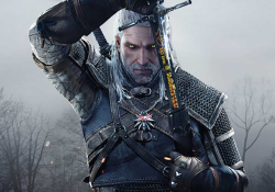 A screencapture of Geralt of Rivia from the videogame adaptation of Andrzej Sapkowski’s The Witcher