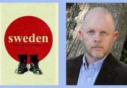 The cover to Matthew Turner's book Sweden with a photo of Turner juxtaposed