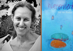 A black and white photograph of Ilse van Staden juxtaposed with the cover to her book Watervlerk