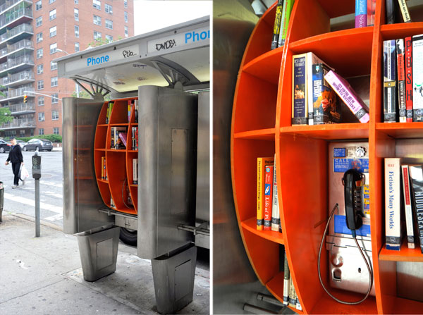 Phone-booth libraries in Manhattan.
