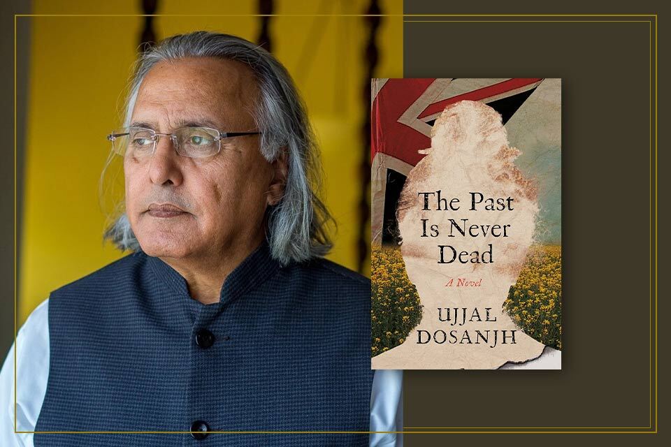 A picture of Ujjal Dosanjh with the cover to his book, The Past is Never Dead