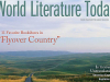 A detail of the cover to the July issue of WLT. Text reads: World Literature Today. 11 Favorite Bookstore from “Flyover Country”. 