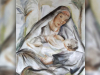 A charcoal and colored pencil illustration of Madonna and child
