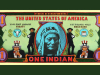 A graphic designed like a US Dollar. In the center, a Native America in headdress is pictured.