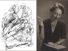 A drawing by Lea Goldberg juxtaposed with a photo with author