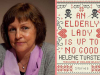 A photograph of Helene Tursten juxtaposed with the cover of her book An Elderly Lady Is Up to No Good
