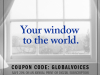 Text reads "Your window to the world. Coupon Code: Global Voices. Save 20% on an annual print or digital subscription.