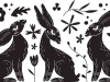 A stylized illustration of three rabbits