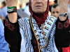 Palestinian woman with upraised hands