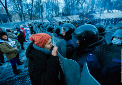  Barricade with the protesters at Hrushevskogo street on January 26, 2014