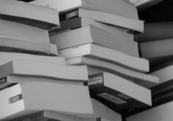Stack of books in black and white. Photo by Georg Mayer/Flickr
