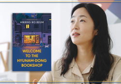 A photograph of Hwang Bo-reum with the cover to her book Welcome to the Hyunam-dong Bookshop
