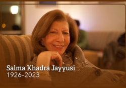 A photograph of Salma Khadra Jayyusi. Text reads: Salma Khadra Jayyusi, 1926-2023