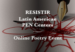 An image of a fountain pen resting on scribbles in black and red. Text reads: Resistir Latin America. Online Reading Event