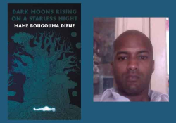 The cover to Dark Moons Rising on a Starless Night juxtaposed with a photo of its author