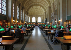 A long shot of the Bates Room in the Boston Public Library