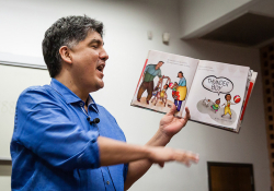 Sherman Alexie doing a lively reading of his children’s book Thunder Boy Jr. on the ASU Tempe campus.