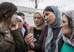 Nadia Murad speaking with a group of Yazidi women / Courtesy of Nadia’s Initiative