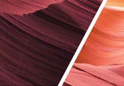 Juxtaposed photos of sand dunes through different color filters